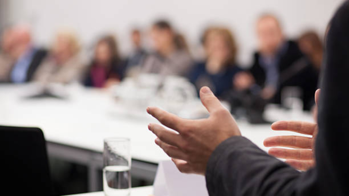man having presentation at seminar